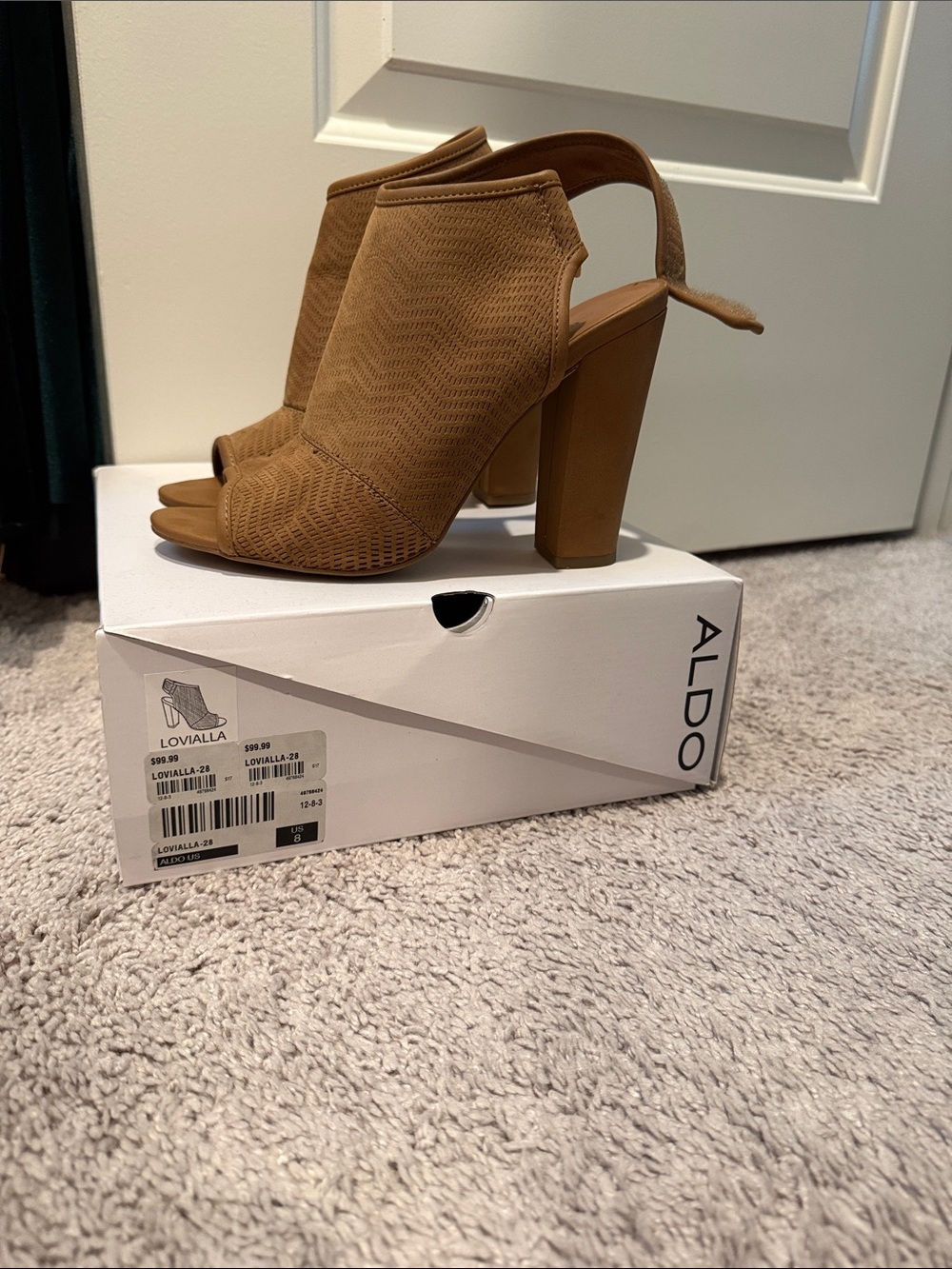 Aldo Lovialla Tan Peep-Toe Block Heel Slingbacks